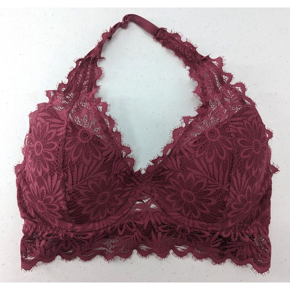 Victoria's Secret PINK Bralette XS Mauve Pink Lace Lightly Lined Halter-READ